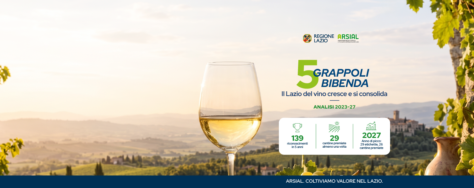 Il vino del Lazio cresce: 139 Cinque Grappoli nelle edizioni 2023–2027 della guida Bibenda